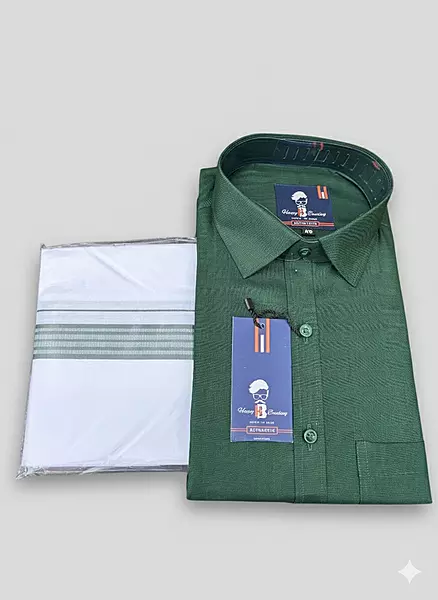 FULL SLEEVE HAPPY SHIRT & DHOTIES COMBO DARK GREEN
