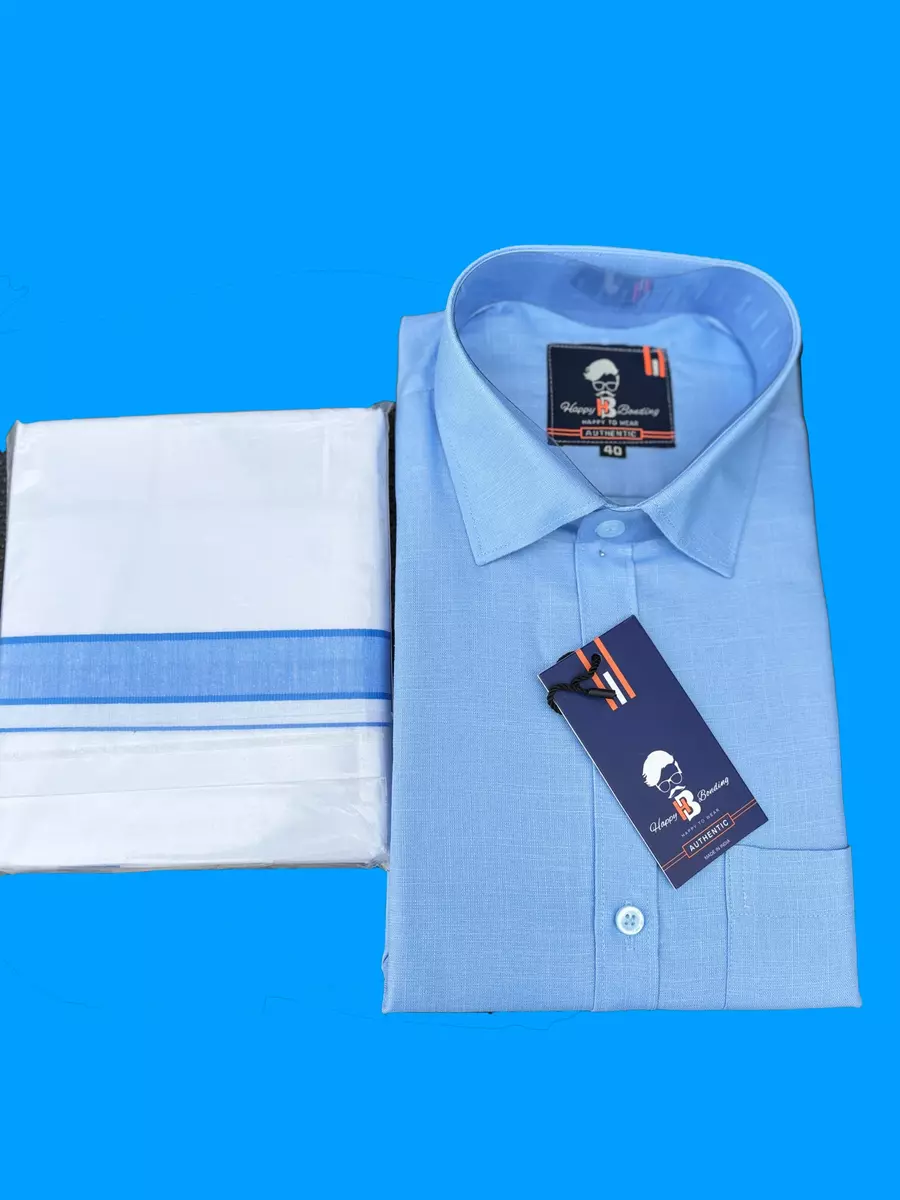 FULL SLEEVE HAPPY SHIRT & DHOTIES COMBO SKYBLUE