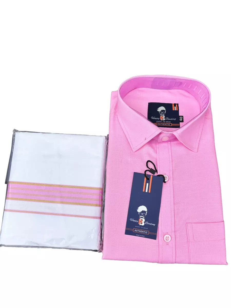 HALF SLEEVE HAPPY SHIRT & DHOTIES COMBO PINK