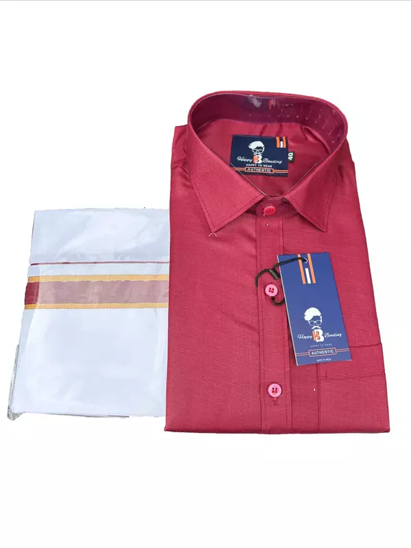 HALF SLEEVE HAPPY SHIRT & DHOTIES COMBO RED