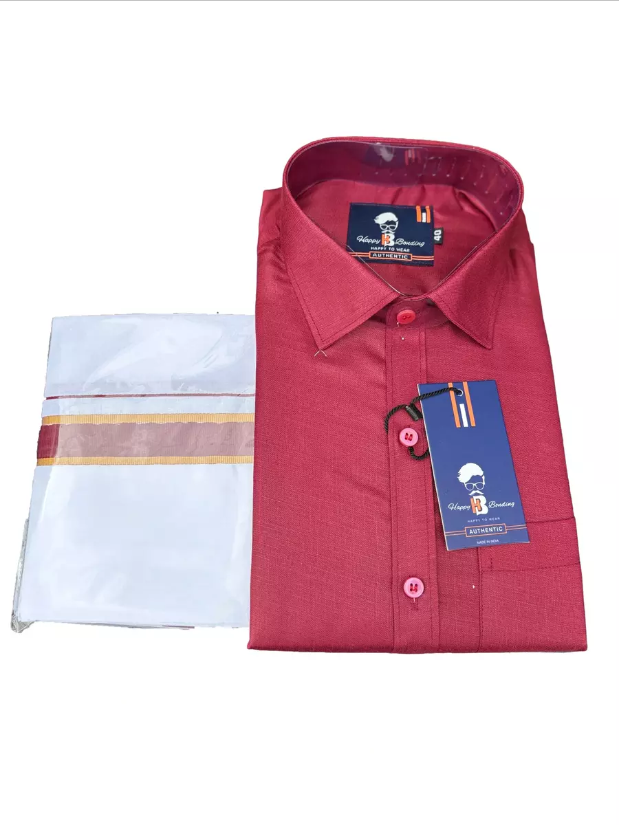 HALF SLEEVE HAPPY SHIRT & DHOTIES COMBO RED