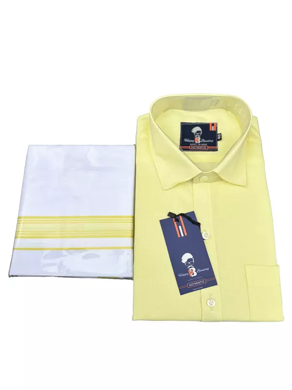HALF SLEEVE HAPPY SHIRT & DHOTIES COMBO YELLOW