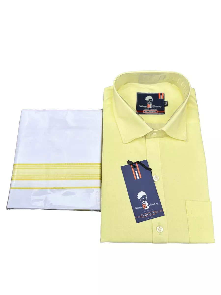 HALF SLEEVE HAPPY SHIRT & DHOTIES COMBO YELLOW