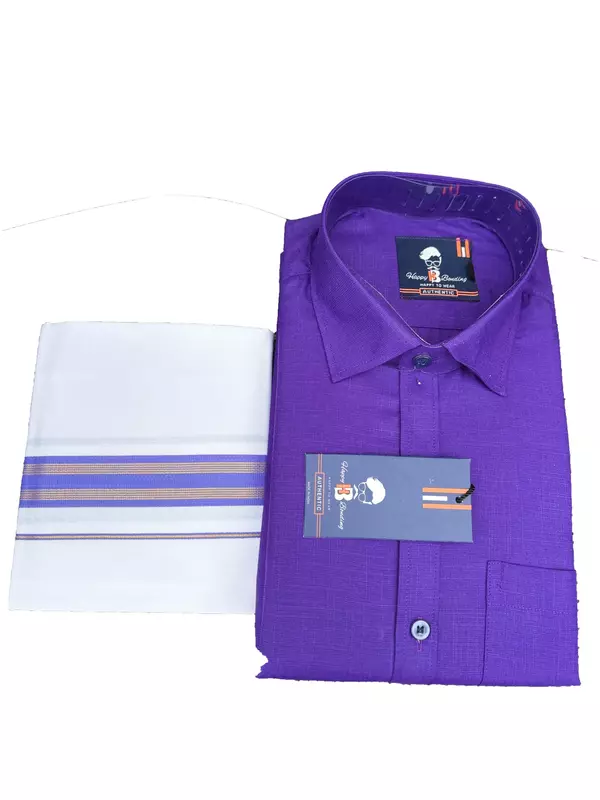 HALF SLEEVE HAPPY SHIRT & DHOTIES COMBO PURPLE