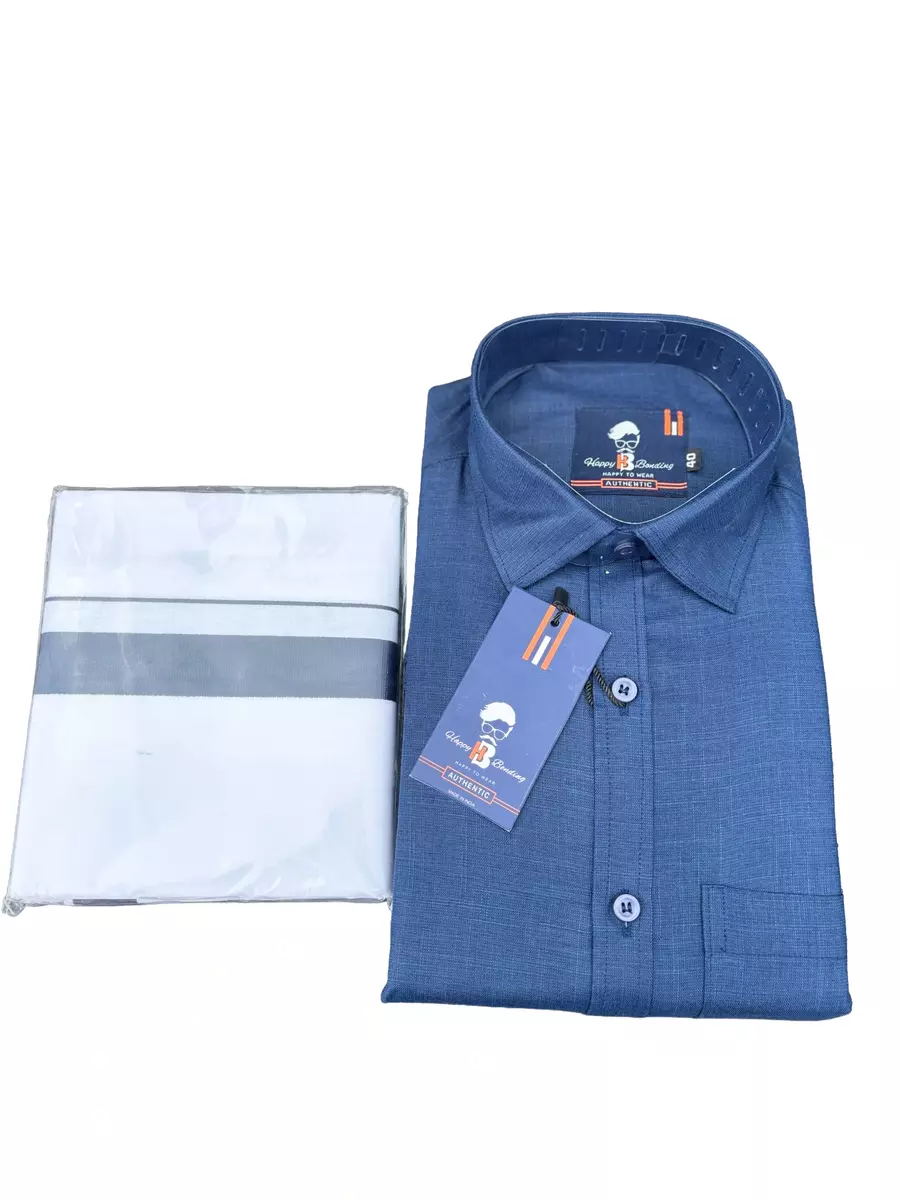 HALF SLEEVE HAPPY SHIRT & DHOTIES COMBO BLUE