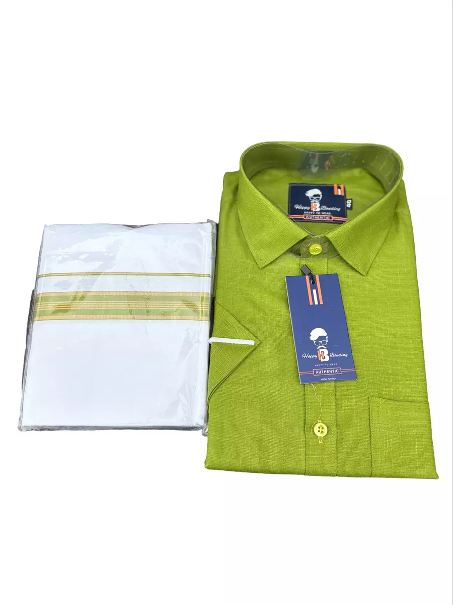 HALF SLEEVE HAPPY SHIRT & DHOTIES COMBO LIGHT GREEN