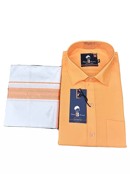 HALF SLEEVE HAPPY SHIRT & DHOTIES COMBO ORANGE